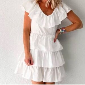 Whowhatwear Elegant White Ruffle Dress